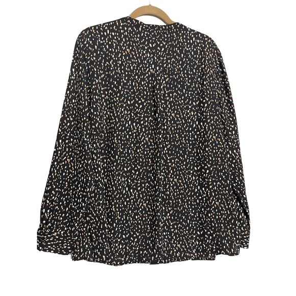 DKNY woman's blouse XL black brown white marks long sleeve 1/2 button front - Picture 2 of 9